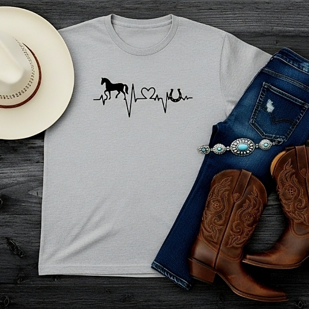 Horse Heartbeat Tee • Equestrian Graphic Shirt • Horse Lover Top • Western Ranch